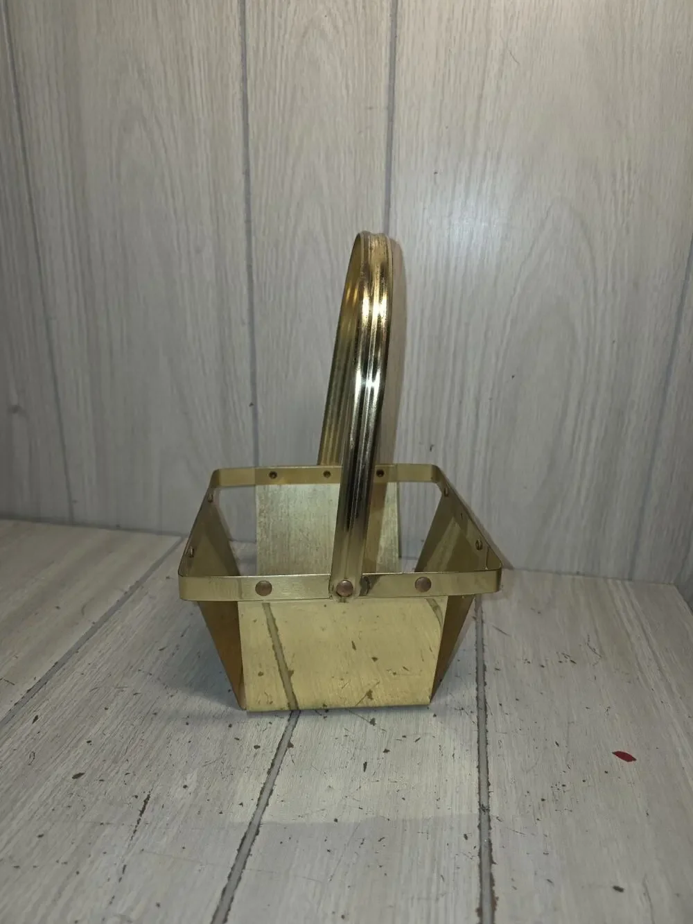 Vtg Brass Berry Basket W/ Handle Spring Decor Cottage Core Farmhouse Regency